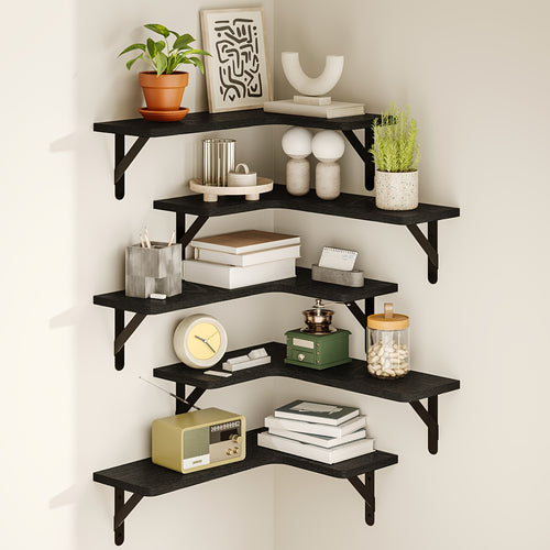 Corner Floating Shelves Wall Mounted Set – Multi-Color Rustic Corner Shelf for Bedroom, Bathroom, Kitchen & Living Room