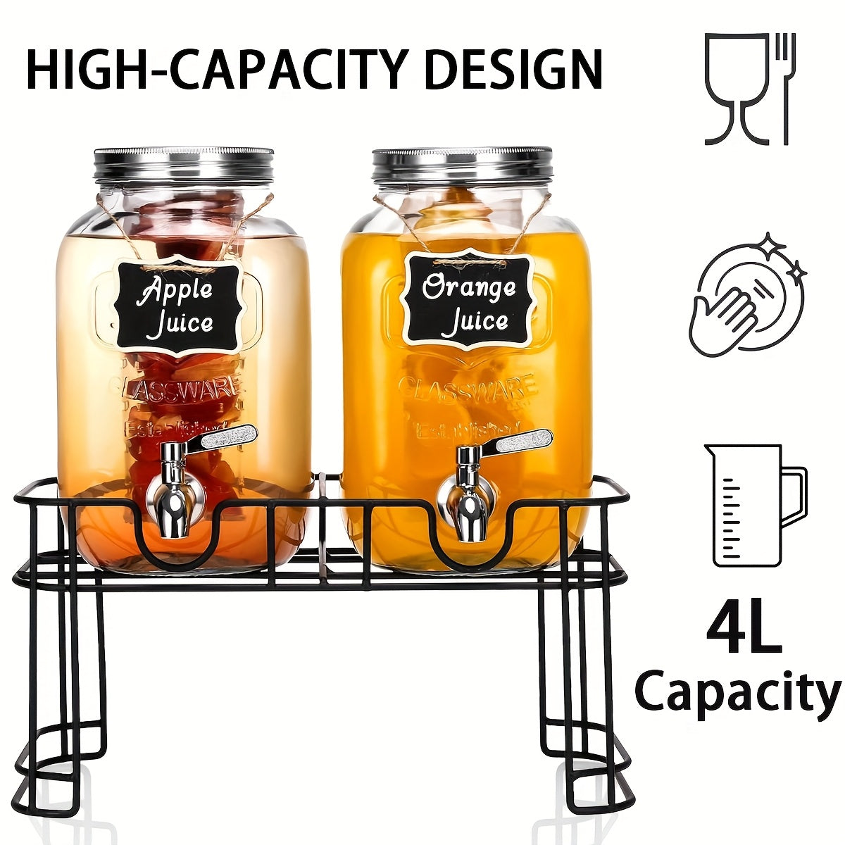 2 Packs 1 Gallon Glass Drink Dispensers For Parties, Beverage Dispenser, Glass Drink Dispenser With Fruit Infuser &Stand And Stainless Steel Spigot, Lemonade Dispenser With Ice Cylinder.Laundry Detergent for BBQ, Picnic, Party, Weddings & Events