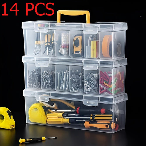 14pcs Tool Organizer Box Set, 12 Small + 2 Large, Portable Transparent Storage Case with Dividers, Handheld Multi-Compartment for Screws, Wrenches, Hardware Parts, Organizer, Home Gadget Box
