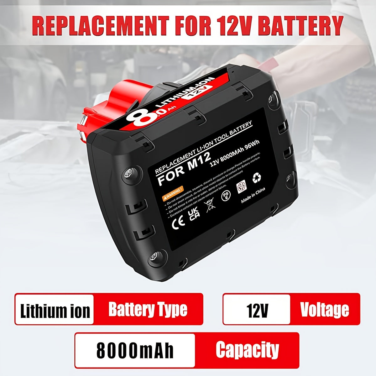 1/2pcs 12V 8.0Ah Li-ion Battery Pack For Cordless Power Tools
