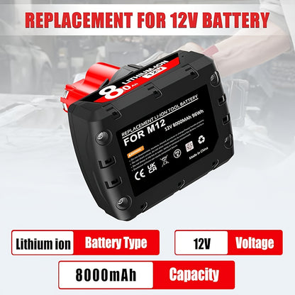 1/2pcs 12V 8.0Ah Li-ion Battery Pack For Cordless Power Tools