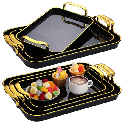 3pcs Handled Tray Set, Measuring 16.5/15/13.2 Inches, Ideal for Serving Food at Large Gatherings. Reusable White Plastic Rectangular Trays Perfect for Holding Meals, Dinners, Cakes, Turkey, Cheese, Fruit, And Appetizers