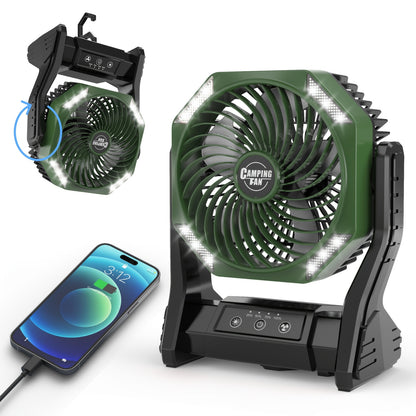 20000mAh Camping Fan with LED Light, 4 Speeds Brushless Motor, 180° Oscillating Portable Outdoor Fan, 22-26H Long Runtime, Table Fan for Camping, Hiking, Picnic, Emergency