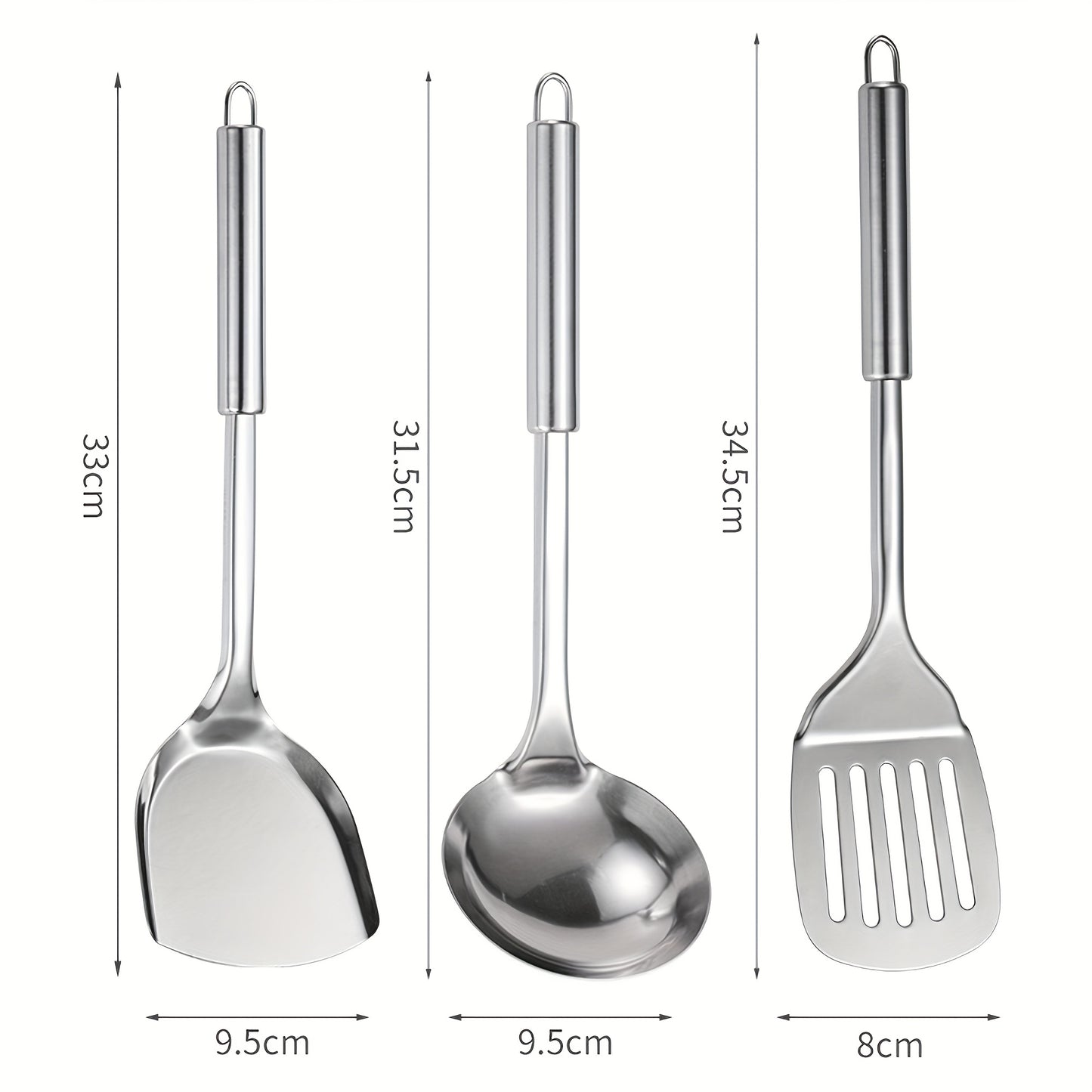 9pcs 304 Stainless Steel Cooking Utensil Set for Nonstick Cookware - Ergonomic Heat-Resistant Handles, Dishwasher Safe, Space-Saving Kitchen Tools with Hanging Holes - Gift for Home & Commercial Chefs, Best for Christmas, Perfect for Thanksgiving
