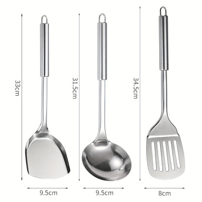 9pcs 304 Stainless Steel Cooking Utensil Set for Nonstick Cookware - Ergonomic Heat-Resistant Handles, Dishwasher Safe, Space-Saving Kitchen Tools with Hanging Holes - Gift for Home & Commercial Chefs, Best for Christmas, Perfect for Thanksgiving