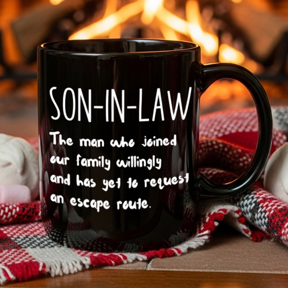 1pc Funny Son-In-Law Gift Coffee Mug with "Son-In-Law" Text & Family Quote - Humorous Wedding/Birthday/Christmas Present for New Son-in-Law, Daily Use Cup for Coffee or Tea, Ideal Husband-in-Law Present