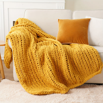 50"x60" Chunky Throw Blanket, Super Warm Soft Chenille Yarn Cable Blankets And Throws Cozy Thick Crochet Blanket for Sofa Bed Couch