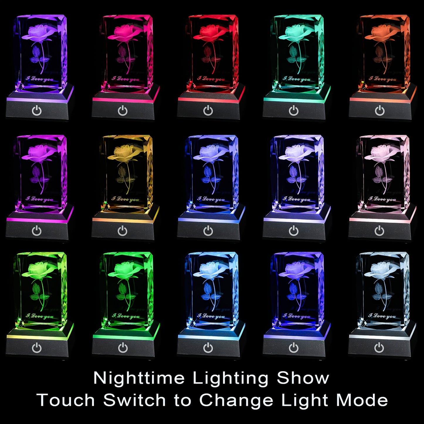 Rose Crystal LED Night Light – Colorful Floral LED Sign Lamp, Romantic Desk Light for Bedroom Vanity, Unique Gift for Girlfriend Wife Mom on Women's Day Anniversary Birthday (4 Styles)