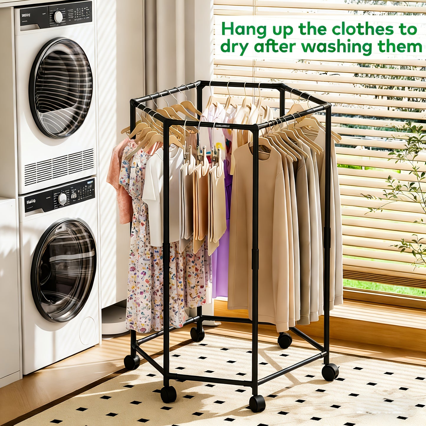 Space-Saving Hexagonal Clothes Drying Rack - Sturdy Metal Floor Vertical Coat Rack with Multiple Rods, Suitable for Bedrooms, Dormitories, And Balconies, Can Hold Multiple Pieces of Clothing, Dormitory Room Furniture | Metal Frame Rack, Hanger