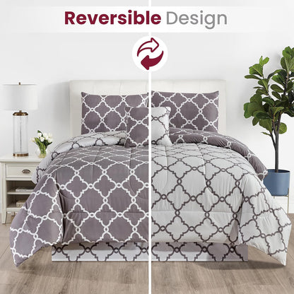 Lux Decor 5 Pieces Comforter Set - Reversible Duvet Insert - Quilted Comforter Smooth, Breathable & Machine Washable, Soft and Comfortable Bedding, Down Alternative Comforter Included 2 Pillow Shams, Bed Skirt, & Cushion - All Season Gift Choice