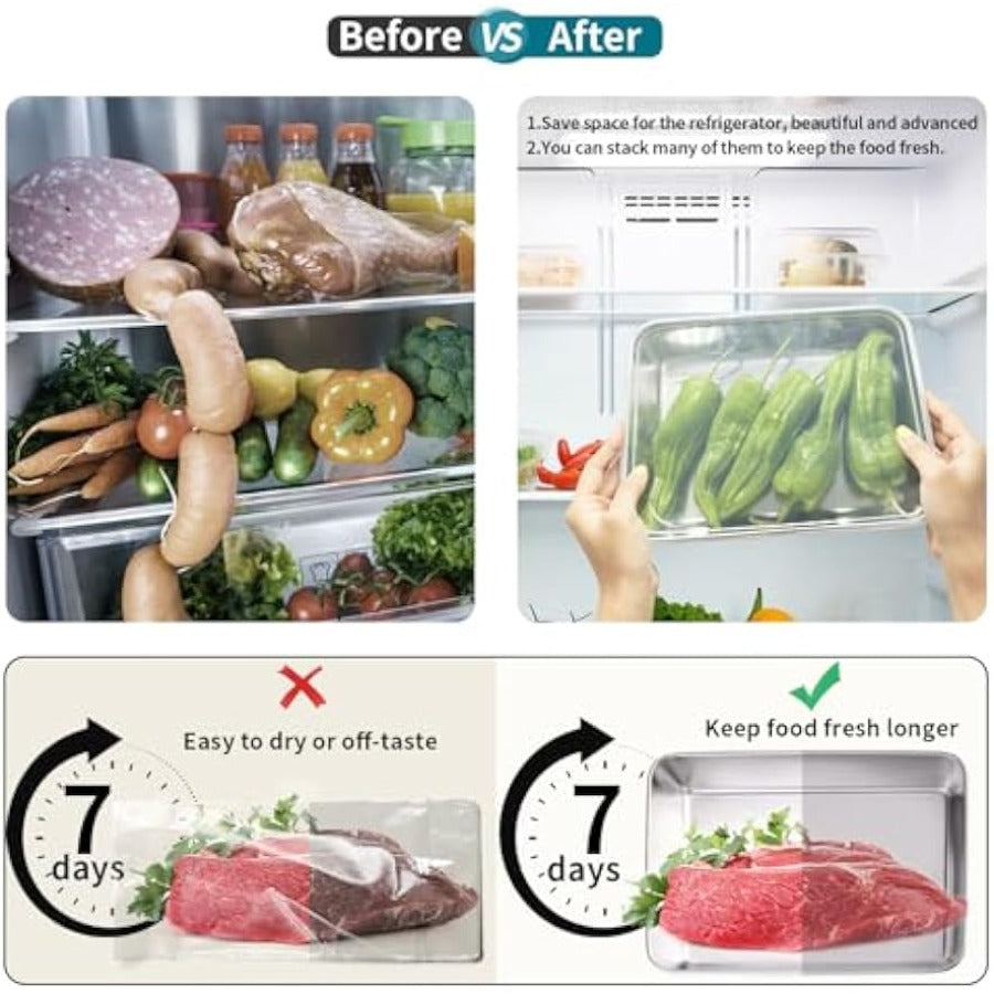 6pcs,with lid,stainless steel fresh-keeping lunch box, suitable for baking trays, preparation trays, cake trays, food sealed containers, keep food fresh, lid sealed. It can be placed in the refrigerator, dishwasher and microwave oven