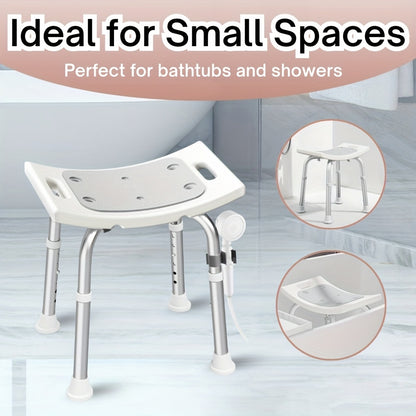 6Level Adjustable Height Shower Chair Ergonomic Aluminum Bath Stool with Extra-Wide Seat, Tool-Free Assembly Anti-Slip Feet for Elderly Disabled Pregnant Women - Ideal Gift for Bathroom Safety Post-Surgery Recovery, Shower Stool Sleek Metallic Design