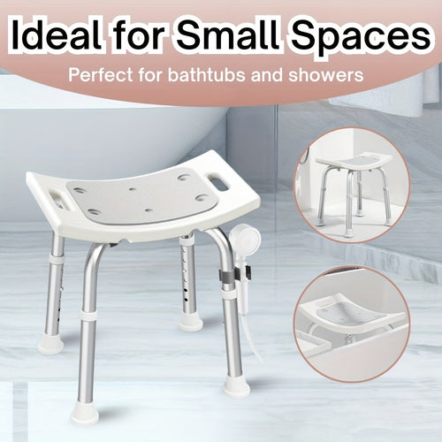 6Level Adjustable Height Shower Chair Ergonomic Aluminum Bath Stool with Extra-Wide Seat, Tool-Free Assembly Anti-Slip Feet for Elderly Disabled Pregnant Women - Ideal Gift for Bathroom Safety Post-Surgery Recovery, Shower Stool Sleek Metallic Design