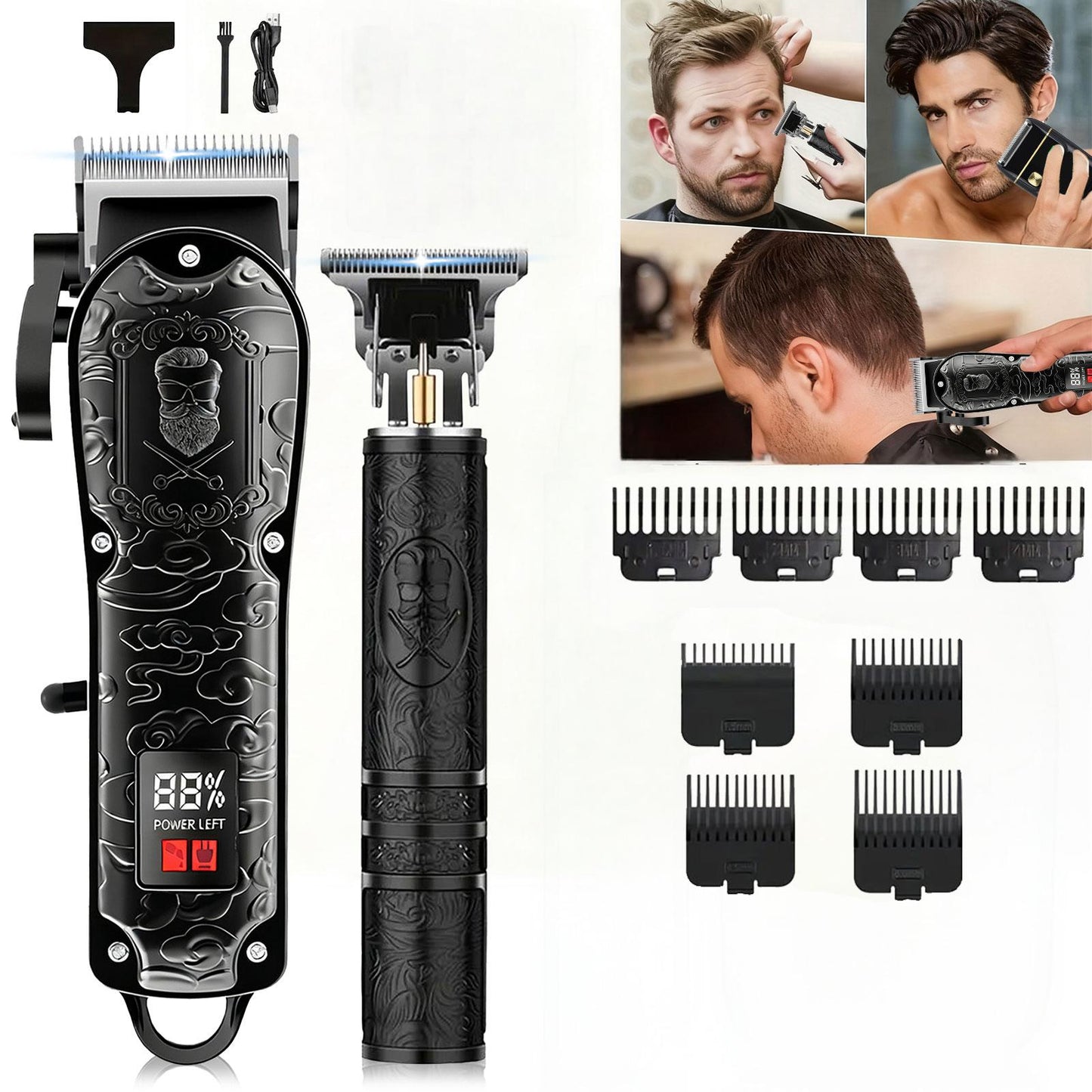 2/ 4pcs USB Rechargeable Men'S Grooming Set: 4pcs Set Includes A Hair Clipper, An Electric Shaver, And A Nose/ear Hair Trimmer, Featuring An LCD Battery Display; 2pcs Set Includes Two Hair Clippers. Makes An Ideal Gift For A Husband Or Boyfriend.