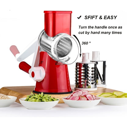 Rotary Cheese Planer Hand Crank Cheese Shredder Fresh Cheese, Vegetable Nuts, Non-Slip Suction Base, Free Cleaning Brush Three Blades
