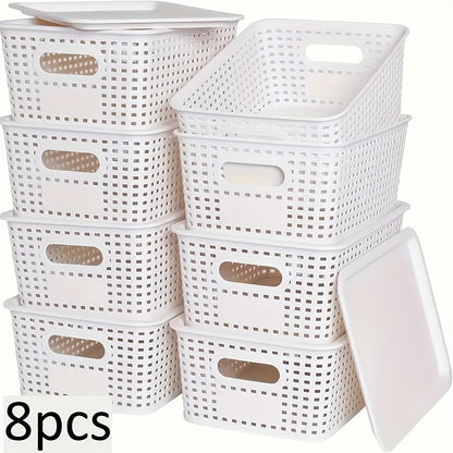 8pcs Plastic Storage Basket Set with Lids, Elegant And Spacious - Suitable for Desktop Organization, Document Storage, Storage, Home Organization - Multi-Functional Shelf Baskets