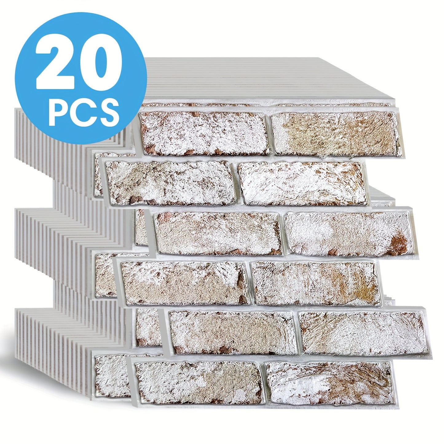 20pcs Pack Self-Adhesive PVC Faux Brick Wall Panels - Realistic 3D Textured Peel and Stick Panels Suitable for Fireplace Surround, Kitchen Backsplash, DIY Brick Installation