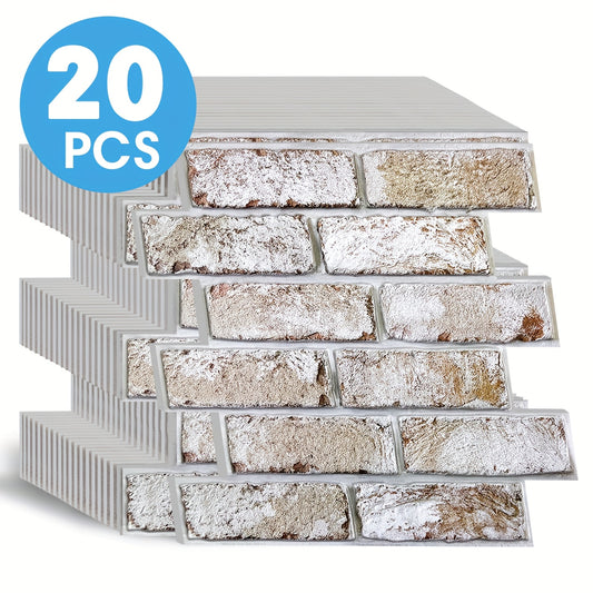 20pcs Pack Self-Adhesive PVC Faux Brick Wall Panels - Realistic 3D Textured Peel and Stick Panels Suitable for Fireplace Surround, Kitchen Backsplash, DIY Brick Installation