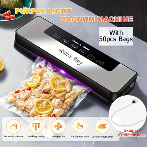 65 KPA Commercial Vacuum Sealer Machine | Seal with 50 Free Bags, Dry/Moist Modes, 6-in-1 Sealing Machine for Storage & Sous Vide, Automatic Sealing Machine, Preservation System for Home Kitchen, Easy to Clean, Vacuum Sealer Bags, Abs Material