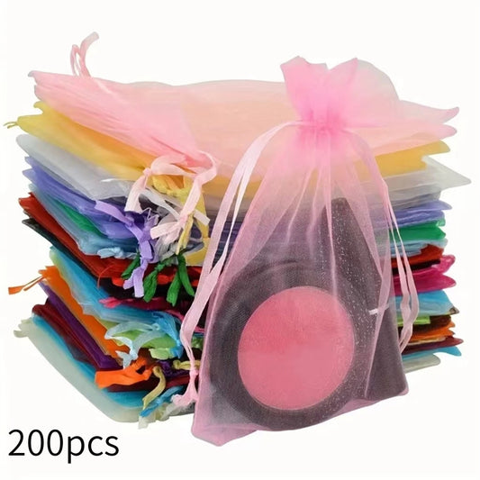 200pcs Mixed Color Organza Gift Bags Candy Mesh Drawstring Party Favor Bags Jewelry Pouches Christmas Xmas Gift Bags Gift Wrapping Bags Xmas Goodie Bags for Christmas Wedding Party Valentines DayChristmas