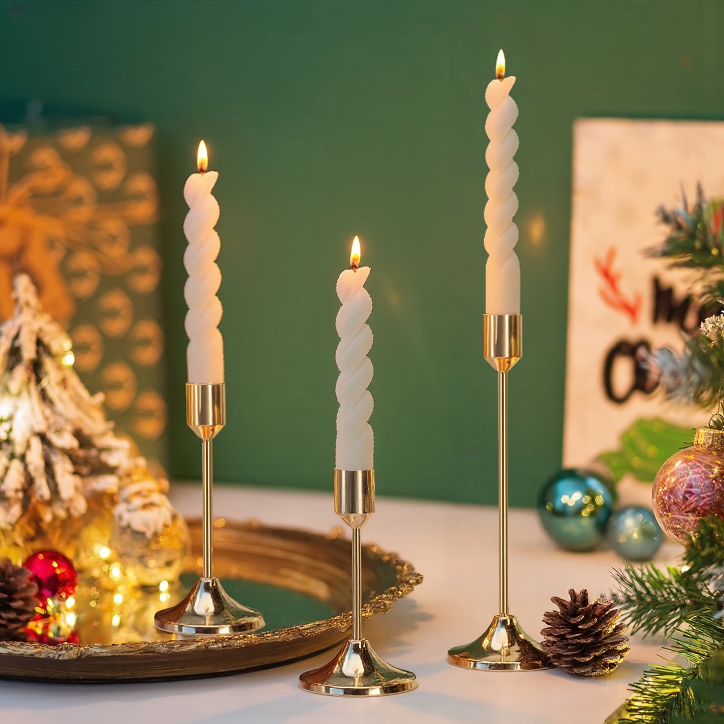 12pcs Elegant Metal Candle Holders - Modern Tapered Design with Polished Golden Finish, Versatile Tabletop Decor for Christmas, Halloween, Weddings, Anniversaries, Home & Hotel Centerpieces (Candles Not Included), Festive Decoration, Sleek Style, Durable