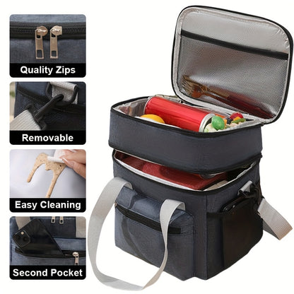 Large Insulated Lunch Bag - Double Layer Leakproof Reusable Cooler Tote Bag, Outdoor Camping Insulated Bag, Unisex Lunch Bag with Leakproof Design And Adjustable Crossbody Strap for Picnic, Travel, Office