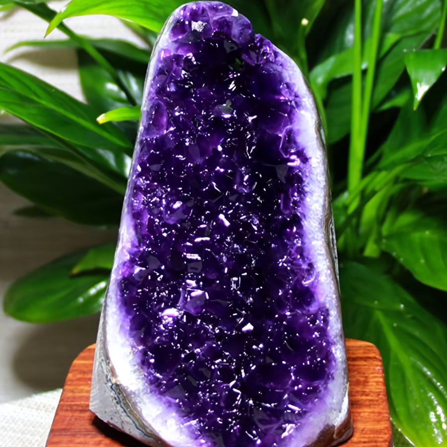 Natural Uruguayan Amethyst Geode | 12.7oz-1.01LB Polished Edge Display Stone For Home & Office Decor | Premium Crystal Accent, Gift & Tabletop Statement Piece