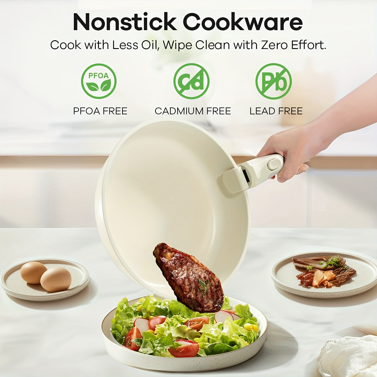 23Pcs/27pcs Nonstick Cookware Set, Pots, Non Toxic Cookware Sets Induction, Pots And Pans with Removable Handles, Cooking Set, Oven/Dishwasher Safe, Including Frying Pans, Sauce Pans, Beige, Christmas Gifts