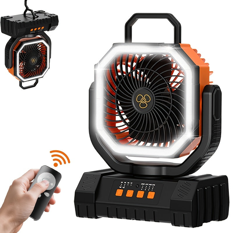 20000Mah Battery Powered Camping Fan - Rechargeable Battery, 4 Speed Settings, with Remote Control And LED Lantern, 1-8 Hour Timer, 90° Oscillation, Portable Outdoor Fan with Hook, Suitable for Indoor And Outdoor Use, Tents, And Travel