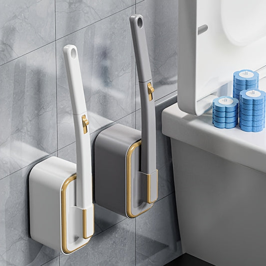 8pcs Easy Install No-Drill Wall-Mounted Toilet Brush Set, Replaceable Disposable Brush Heads, Long Handle Design for Bathroom Cleaning - Plastic, Medium Firmness, Ideal for Home and Commercial Use, Toilet Cleaning Brushes