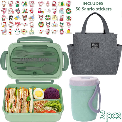 51pcs/53pcs Sanrio Lunch Box Set | Thermal Bag, Breakfast Cup, Portable Sealed Compartment Bento Box, 40.58Oz Capacity, Microwave And Dishwasher Safe, Ideal For Work, Picnics, And Back To School