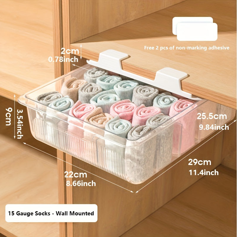 Space-saving 15-layer Underwear and Socks Hanging Storage Box - Durable Waterproof Plastic, Wall-mounted Storage Solution with Transparent Closet Shelf Partitions, Ideal for Home and Business Use, Clothing Storage Box Storage