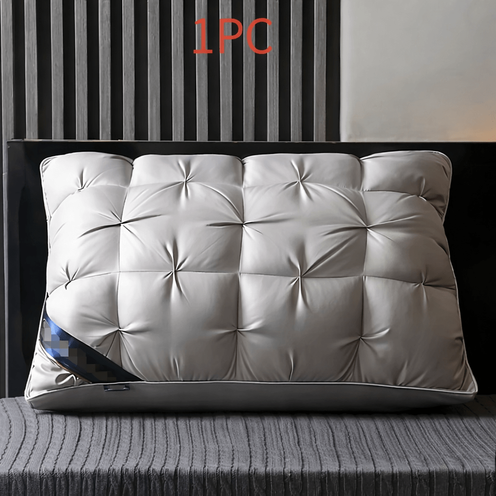Luxury 5-Star Hotel Quality Pillow - Deep Sleep Neck Support, No Collapse All-Season Use, Machine Washable White Satin, Soft Polyester Fiber, Zipper Closure, Modern Design for Home & Hotel Use, Hotel Pillow, Sleek Pillow, Durable Pillow, Pillow For Sleepi