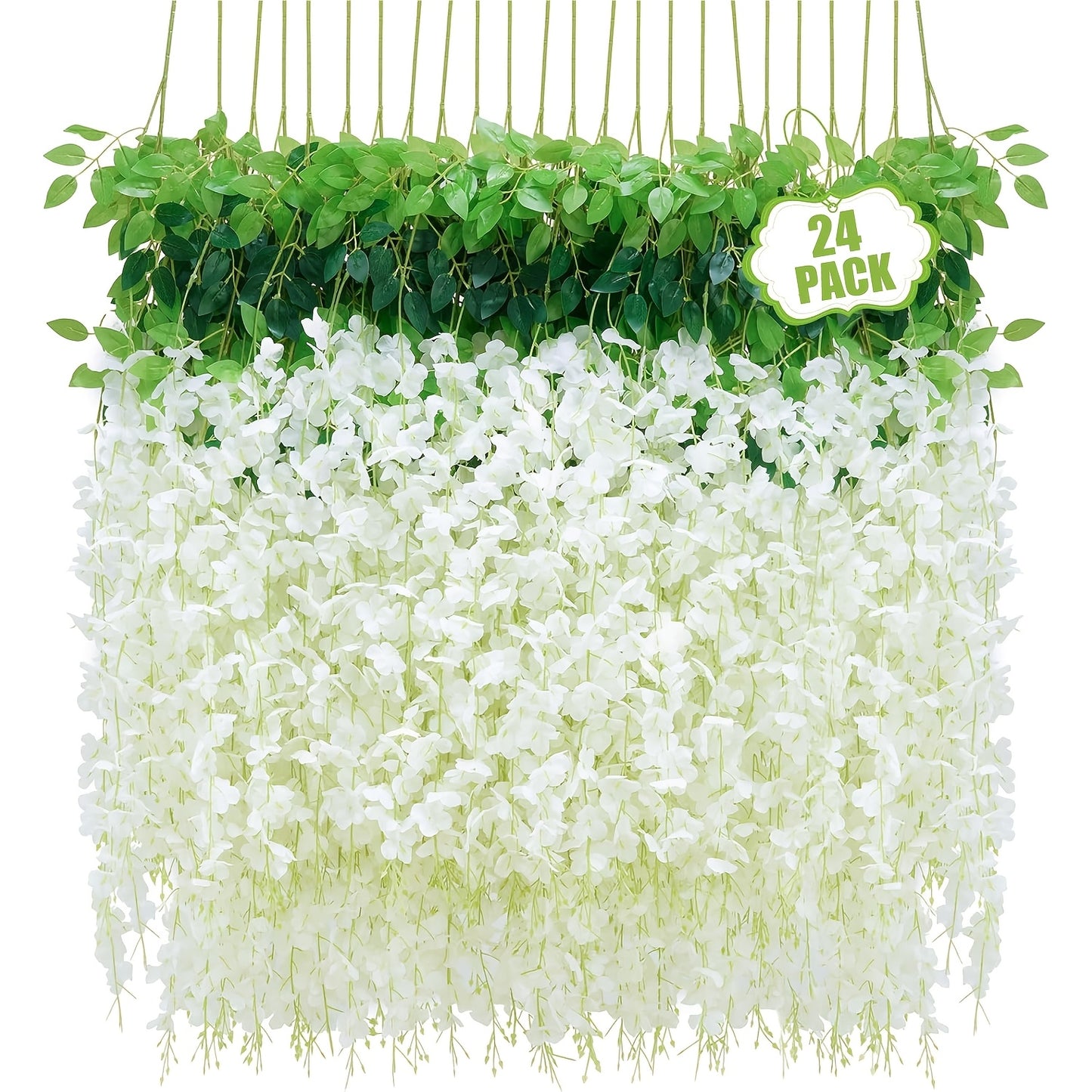 24 Pack Wisteria Hanging Flowers, Hanging Flowers, Wisteria, Fake Hanging Flowers, Fake Wisteria, Hanging Flowers for Decoration, Wedding, Garden, Wall Decoration, 3.6 Feet Long