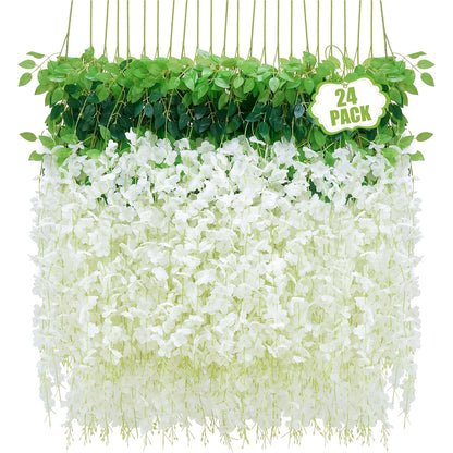 24 Pack Wisteria Hanging Flowers, Hanging Flowers, Wisteria, Fake Hanging Flowers, Fake Wisteria, Hanging Flowers for Decoration, Wedding, Garden, Wall Decoration, 3.6 Feet Long