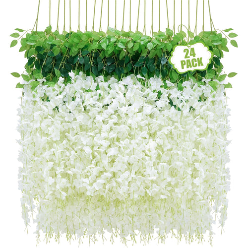 24 Pack Wisteria Hanging Flowers, Hanging Flowers, Wisteria, Fake Hanging Flowers, Fake Wisteria, Hanging Flowers for Decoration, Wedding, Garden, Wall Decoration, 3.6 Feet Long