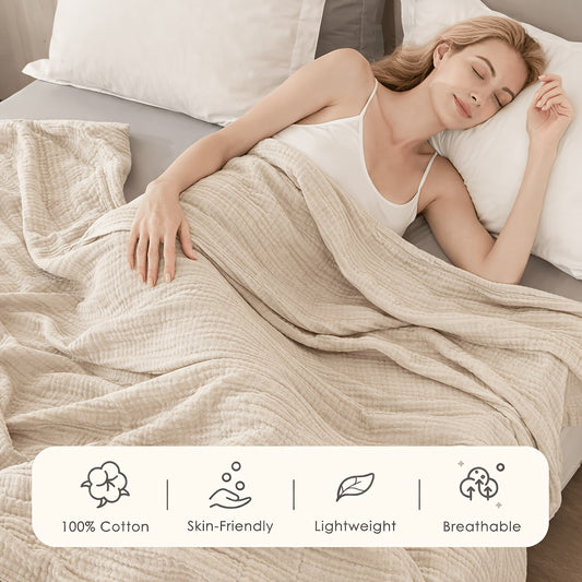 Muslin Blanket 100% Cotton 6-Layer – Breathable Soft Gauze Throw for Couch & Bed, All Season, Machine Washable, 13 Colors, 5 Sizes
