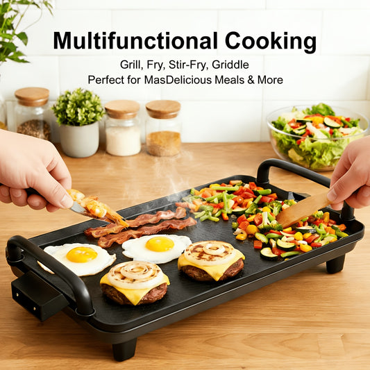 Electric Griddle with Non-Stick Coating - Large Submersible Cooking Surface, Make 15 Eggs at Once, Hassle-Free Cleanup, 2 Sizes Available - Perfect for Breakfast, Pancakes & Family Cooking
