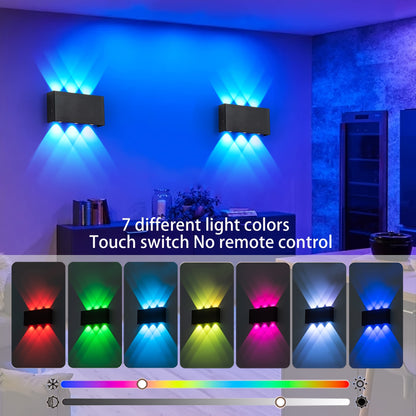RGB Wall Light 2 Pack Battery Powered - Seven Color Gradient Dimming Night Light with Touch Switch | Festive Atmosphere Lamp for Bedroom, Hallway & Living Room Decoration