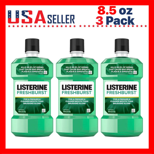 Listerine Mouthwash Fresh Burst 250ml - 3 Pack Travel Size Oral Rinse for Long-Lasting Fresh Breath, Deep Clean, Plaque Reduction, Daily Mouth Care for Men & Women