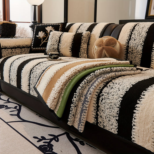 Luxurious Plush Jacquard Sofa Cover - Thick, Non-Slip, Pet-Friendly Couch Protector for Living Room, Bedroom, Office Decor - Machine Washable, Retro Style