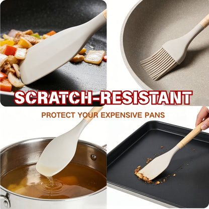 12/34pcs Kitchen Utensils Set with Wooden Handle Silicone Cooking Utensils, Spatulas Silicone Heat Resistant, Heat Resistant Silicone Kitchen Gadgets Utensil Set, Spoon, Turner Tongs, Brush, Cookware for Restaurant And Business, Best Gift