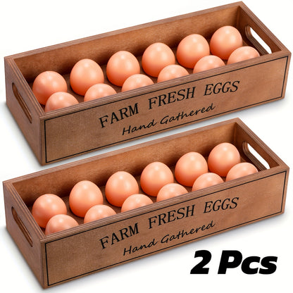 2pcs Farm Wooden Egg Cages, for 24 Fresh Egg Stacking Wooden Cages, for Display, Local Storage Box with Handle, Suitable for Easter Supermarket Farm Food Store Kitchen Supplies