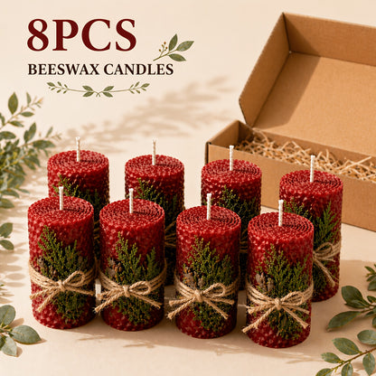 4pcs 100% Beeswax Candles, Gift Box Set of 4 Hand Rolled Pillar Candles for Gift And Home Decor, with Honeycomb Texture for Gift And Candle Decor, Christmas Dinner Candles, Christmas Decorations