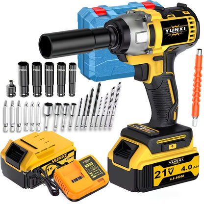 21V Cordless Impact Wrench Kit High Torque Brushless with 4000mAh Rechargeable Battery – Wireless Power Wrench Driver for Car Motorcycle Repair, DIY Home Projects, Gift for Mechanics & Men