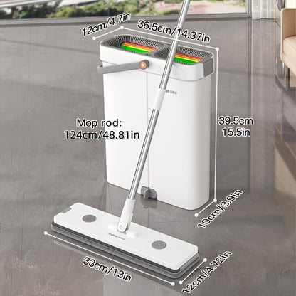 12.99/15.74 Inch Flat Mop And Bucket System, Includes 2/4/7 Reusable Microfiber Mop Pads, Floor Cleaning System, Wet Dry Mop, Wall Cleaner, 360 Degree Swivel Head, for Hardwood Floor Mop, Bedroom/Bathroom/Living Room Cleaning Supplies
