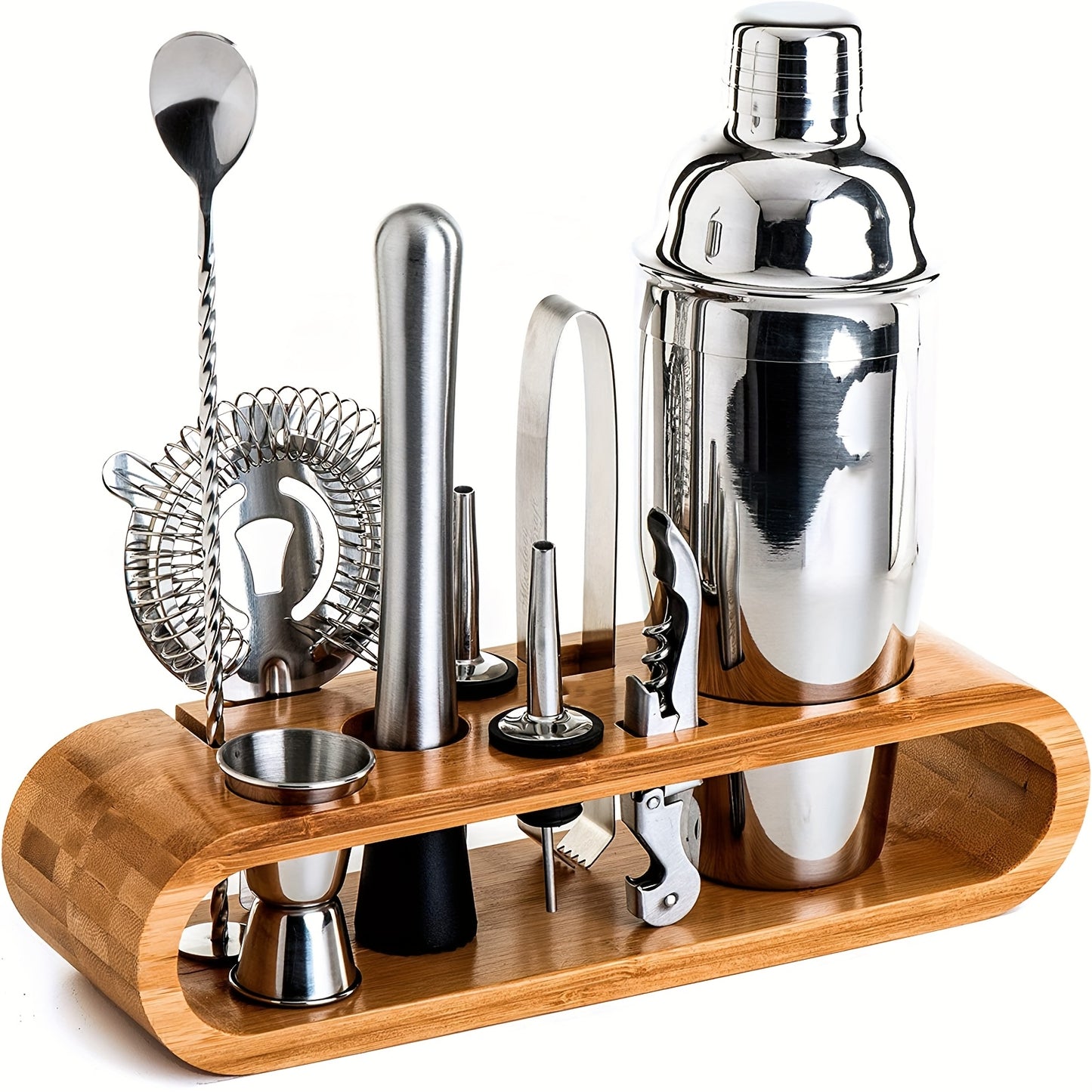 Bartender Set 10-Piece Stainless Steel Cocktail Shaker Bar Tool Kit with Bamboo Stand Home Bar Accessories Housewarming Father's Day Gift