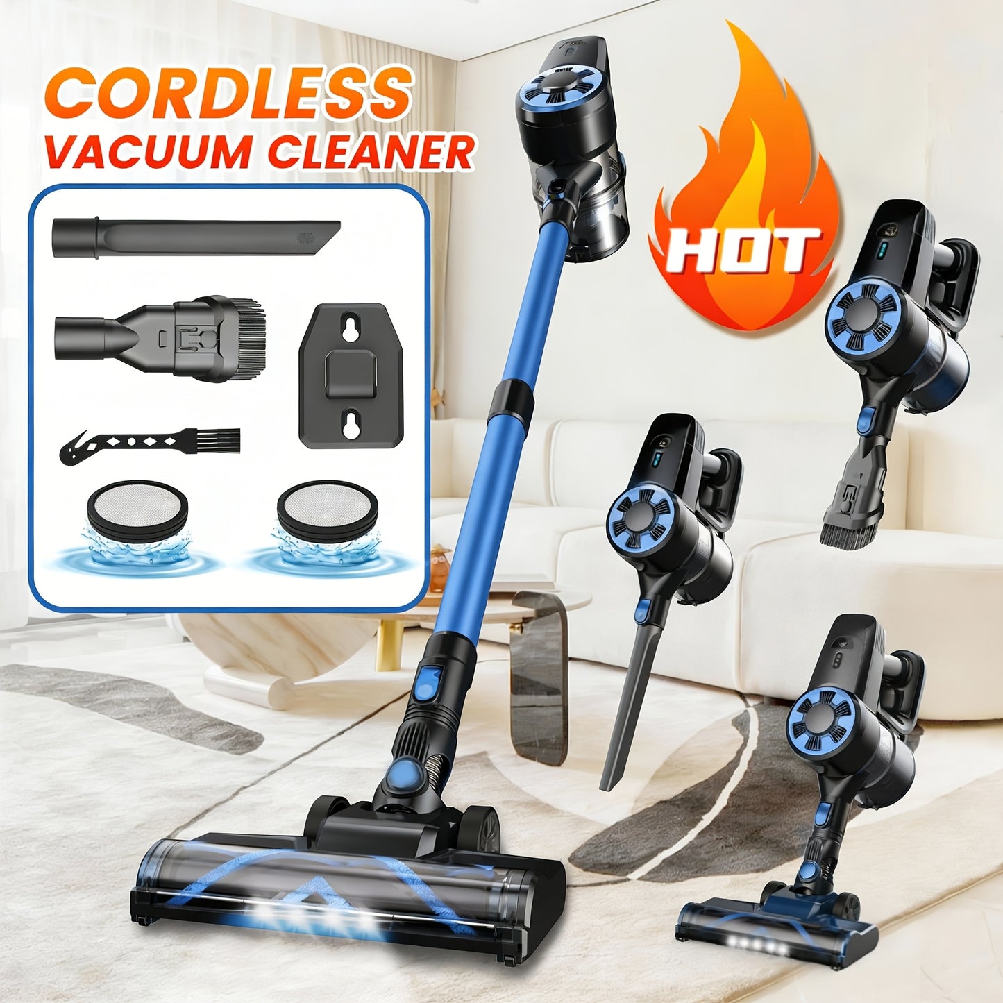 Cordless Vacuum Cleaner, MAX 70Kpa Powerful Stick Vacuum with 45Min Runtime, Anti-Tangle Vacuum Cleaners for Home, 50.72Oz Dust Cup, Rechargeable Wireless Vacuum for Hardwood Floor Carpet Pet Hair, Cordless Vacuum Cleaner for Home