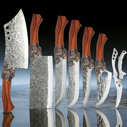 Set of 7 Professional Kitchen Knives Made of Stainless Steel, Featuring Replaceable Blades And Handcrafted Design, Safe for Food Use