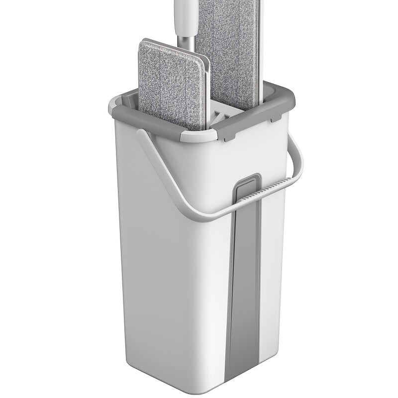 Home Mop and Bucket Set with Wringer – Flat Mop System for Efficient Floor and Wall Cleaning, Includes 2 Reusable Microfiber Pads, Ideal for Bedroom, Bathroom, Kitchen, Living Room, Household Cleaning Tools|Sleek Mop Design|Metal Handle Mop, Mops for Floo